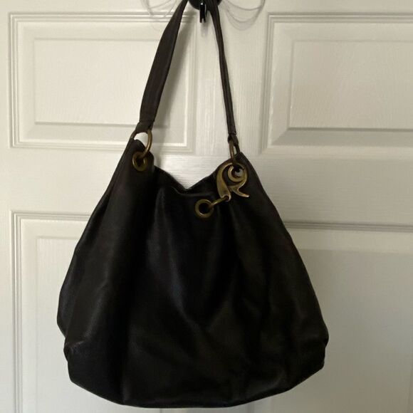 SIMPLY VERA  DARK BROWN SOFT THICK PEBBLED LEATHER BAG - Picture 1 of 11